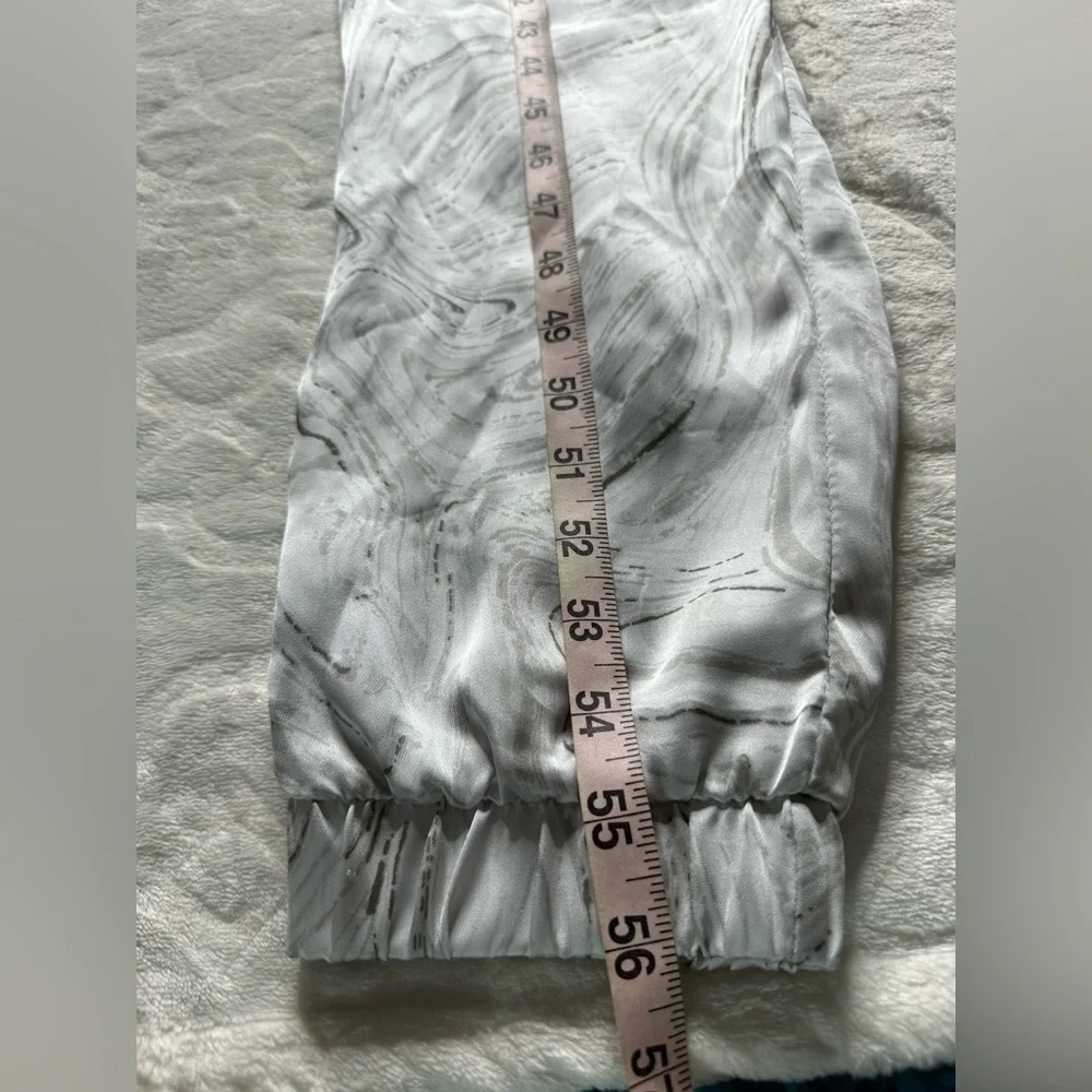 Caramela Marble Print Satin Halter Top Jumpsuit in White and Gray Womens Small